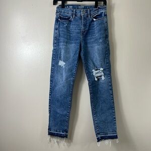 ANA blue jean pants high rise long pant straight Size 4 skinny distressed